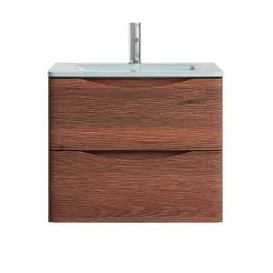 Eden 600mm Wall Hung Vanity Unit in Redwood & White Glass Basin