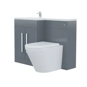 Nes Home Aric Bathroom Left Hand Grey Basin Vanity Unit WC Back To Wall Toilet 1100mm