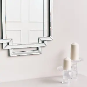 Melody Maison Glass Framed Art Deco Rectangle Wall Mirror - 80cm x 50cm