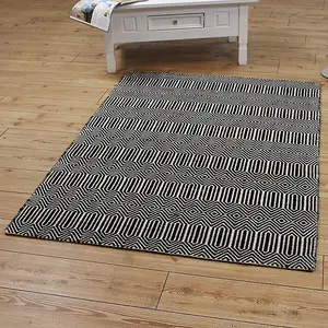 Black/White Geometric Handmade Modern Wool Easy To Clean Rug Dining Room Bedroom And Living Room-66cm X 200cm