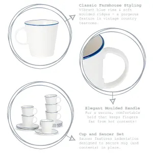 Nicola Spring - White Farmhouse Espresso Cup & Saucer Set - 90ml - 12pc