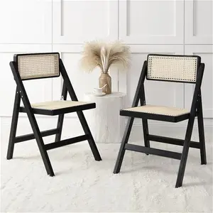 Frances Set Of 2 Folding Chairs Black/Natural Rattan Cane, Solid Beech Wood - Dining Room Chairs - Dining Table Chairs - Daals - Dining Chairs