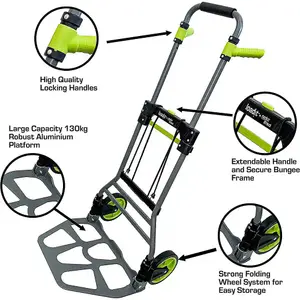 LoadIt 130kg Folding Trolley Sack Truck Barrow, Hand Truck, Moving Trolley on Wheels, Heavy Duty, Bungees, ISO 9001 & TUV GS