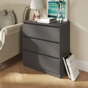 SunDaze Chest of Drawers Storage Bedroom Furniture Cabinet 3 Drawer Dark Grey 70x40x77cm