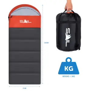 SAIL 'One' Waterproof Sleeping Bag 3-4 Season Indoor & Outdoor Camping Hiking - Orange