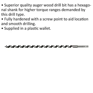 18mm x 600mm Hardened Auger Wood Drill Bit with Hexagonal Shank for Precision Woodworking