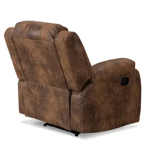 Recliner Manual Chair in Brown Faux Leather Suede