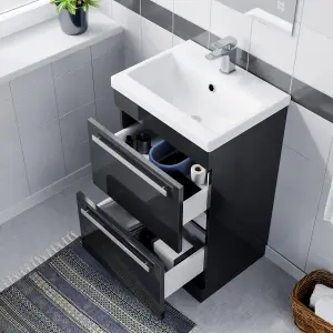 Nes Home Nanuya 500mm Floorstanding 2 Drawer Vanity Basin Unit Anthracite