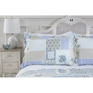 Canadice Polyester Patchwork Bedspread with Pillow Shams Blue / 250 x 250 cm