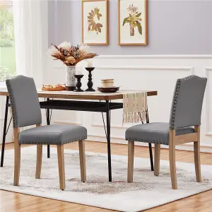 Yaheetech Set of 2 Upholstered Dining Chair with Nailhead Trim Dark Grey