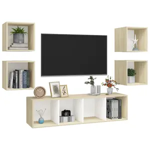 Berkfield 5 Piece TV Cabinet Set White and Sonoma Oak Engineered Wood