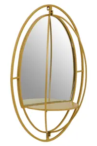 Interiors by Premier Avento Oval Shelved Gold Wall Mirror