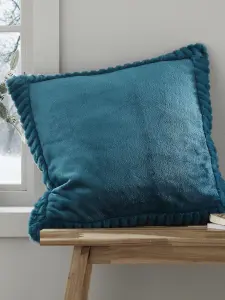 Catherine Lansfield Living Velvet And Faux Fur 55x55cm Cushion Teal