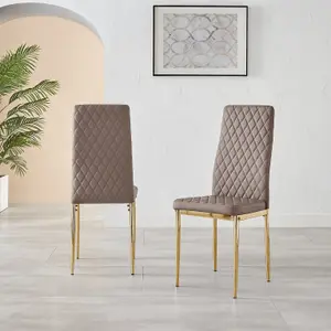 Furniturebox UK 4 Seater Dining Set - Novara 100cm Gold Round Glass Dining Table and Chairs - 4 Beige Faux Leather Milan Chairs