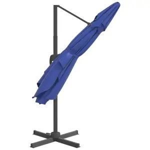 Berkfield LED Cantilever Garden Parasol Azure Blue 400x300 cm