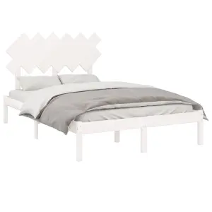 Berkfield Bed Frame White 135x190 cm 4FT6 Double Solid Wood