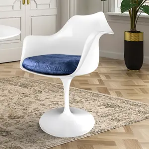 White Tulip Armchair with Luxurious Navy Cushion