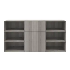 GoodHome Atomia Matt grey oak effect 9 compartment 9 Shelf Freestanding Rectangular Bookcase (H)1125mm (W)2250mm (D)350mm