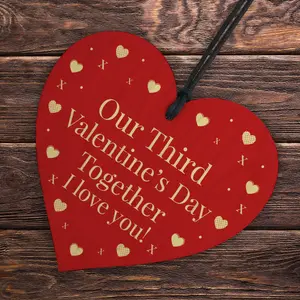 Red Ocean Third 3rd Valentines Day Together Gift For Boyfriend Girlfriend Wooden Hanging Red Heart Sign Novelty Gift For Partner