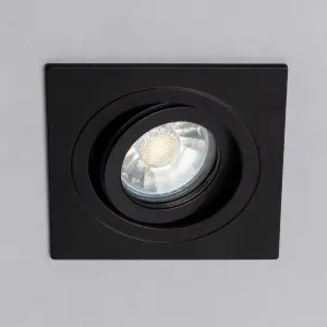 Litecraft Pack of 2 Matte Black Modern IP65 Square Tiltable Bathroom Downlights