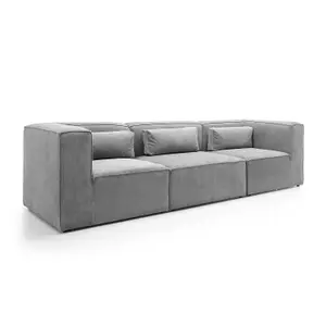 Doris Modular 4 Seater Sofa in Light Grey Cord Chenille