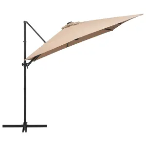 Berkfield Cantilever Umbrella with LED lights and Steel Pole 250x250 cm Taupe