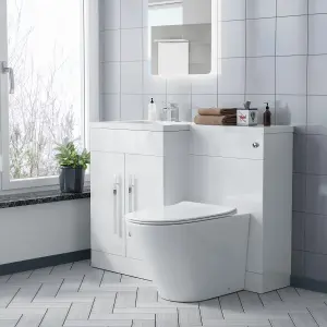 Nes Home Aric 1100mm Left Hand Vanity Sink Unit Back to Wall WC Rimless Toilet Bathroom Suit