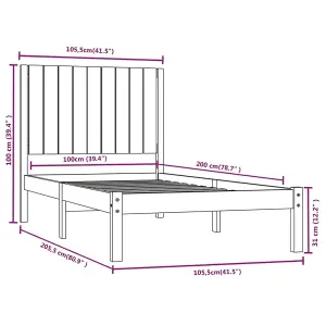 Berkfield Bed Frame White Solid Wood Pine 100x200 cm