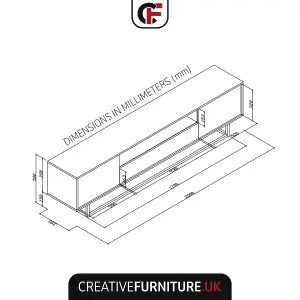 Tide Crest TV Unit 200cm Dark Grey with Fluted Wave Doors - Creative Furniture