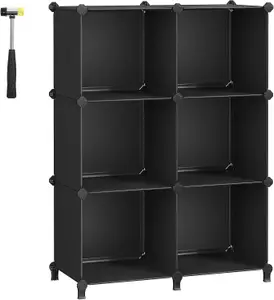 SONGMICS Cube Storage, 6-Unit Modular Organizer, for Living Room, Bedroom, Study, Comes with Rubber Mallet, Black