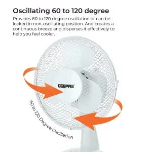 Geepas 9inch Table Fan - 25W Electric Portable Desktop Cooling Fan for Desk Home or Office Use 2 Speed Settings