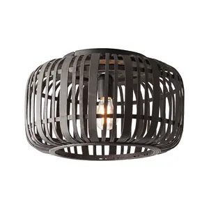 Luminosa Mathias Decorative Flush Ceiling Lamp, Dark Bamboo, Plywood With Matt Black Paint