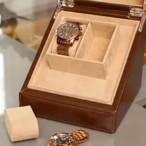 Luxury Dark Brown 2 Cushion Watch Storage Box, Unisex Watch Gift Box, Watch Travel Case Gifts Ideas