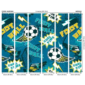 Origin Murals Graphic Pixel Footballs Teal Paste the Wall Mural 300cm wide x 240m high