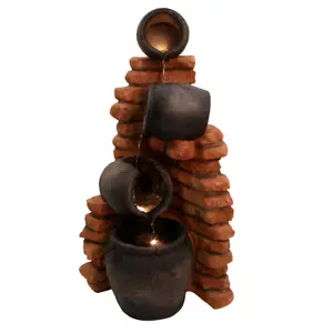 Primrose Regal 4-Tier Oil Jar Patio Garden Water Feature with LED Lights for Indoor & Outdoor Use H119cm