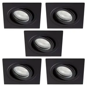 Litecraft Pack of 5 Matte Black Modern IP65 Square Tiltable Bathroom Downlights