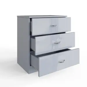 Grey Gloss 3 Drawer Chest Bedside Table Nightstand