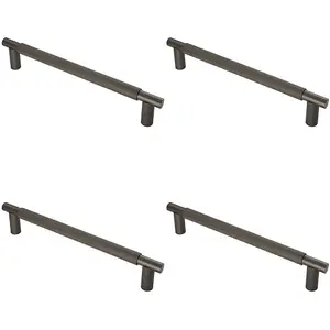 4 PACK - Luxury T Bar Knurled Pull Handle - 450mm Matt Bronze - Kitchen Door Cabinet