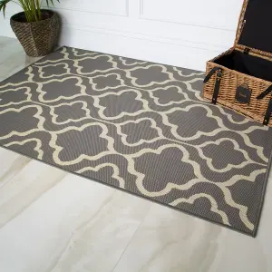 Grey Trellis Flatweave Indoor Outdoor Rug 200x290cm