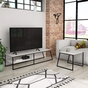 FWStyle Modular TV Unit Sofa Table Set Modern Design Black Metal Painted White