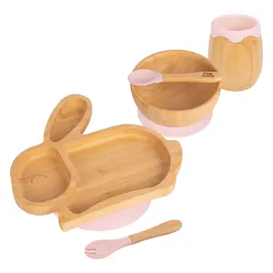 5pc Bamboo Rabbit Baby Weaning Set - Pastel Pink