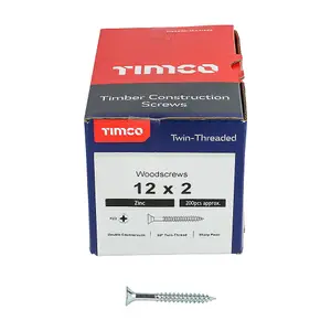 TIMCO Twin-Threaded Countersunk Silver Woodscrews - 12 x 2 (200pcs)