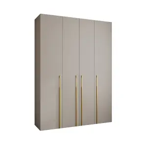 Elegant Como 3 Cashmere Hinged Door Wardrobe H2460mm W1800mm D500mm, Four Doors, Sixteen Shelves, Two Hanging Rails, Gold Handles