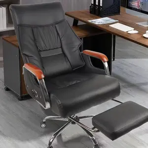 Alivio Executive Office Chair, 360 Degree Swivel Professional Chair with Foot Rest, Wooden Arm Rest, Adjustable Support - Black