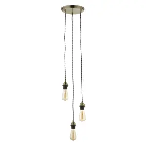 Antique brass effect 3 light E27 Cable light set (L)1500mm