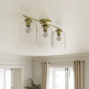 GoodHome Brushed Glass & metal Brass effect 3 Lamp Ceiling light