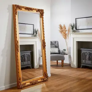 Wall Mirror Grand Louis Rectangular Shape with Antique Gold Frame- H 180cmxW 90cmxD 6.5cm for Hanging in Living Room, Bedroom