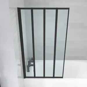 Nes Home 800 x 1400 mm 4 Fold Door Bath Shower Screen Black Frame