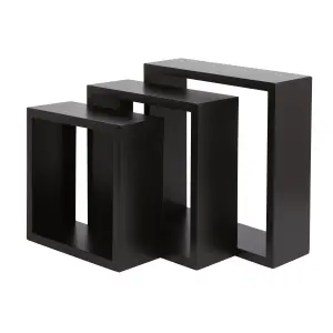 GoodHome Rigga Black Cube shelf (L)23cm x (D)9.8cm, Set of 3