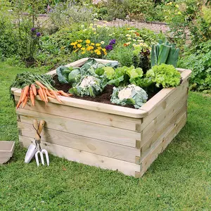 Zest Square Sleeper Raised Wooden Bed Garden Planter Flowers 90cm